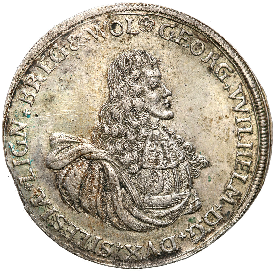 Śląsk, Księstwo Legnicko-Brzesko-Wołowskie. Jerzy Wilhelm (1673-1675) półtalar pośmiertny 1675, Brzeg - RZADKOŚĆ